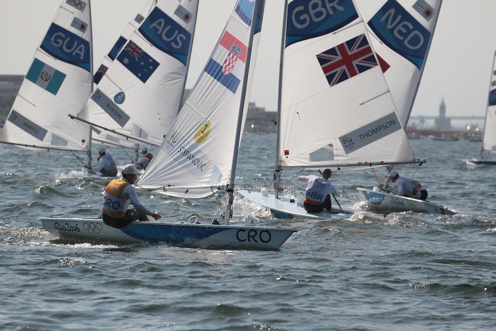 Pre-Medal series leader, Tonci Stpanovic (CRO) lead the points table going into the medal race but trailed the feet to drop back to Silver - Laser Mens Medal race, 2016 Olympic Regatta © Richard Gladwell www.photosport.co.nz